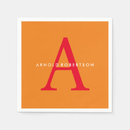 Modern Monogram Trendy Orange Red Serviette