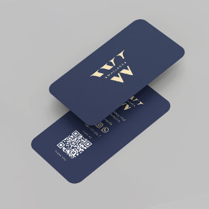 Modern Monogram W Initial Beruflich Dark Blue Visitenkarte