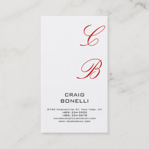 Modern Monogram White Black Red Business Card Visitenkarte