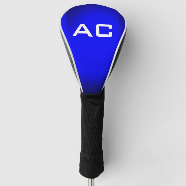 Modern Monogram White Blue Schlicht Golf Headcover (Vorderseite)