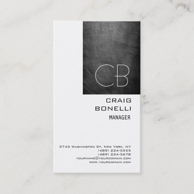 Modern Monogram White Chalkboard Business Card Visitenkarte (Vorderseite)