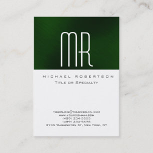 Modern Monogram White Green Clean Business Card Visitenkarte