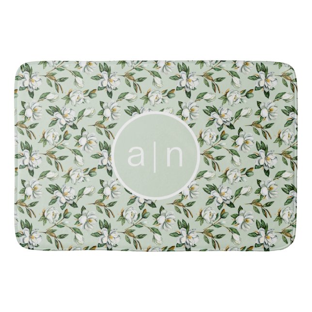Modern Monogram White Magnolia Badematte (Vorderseite)