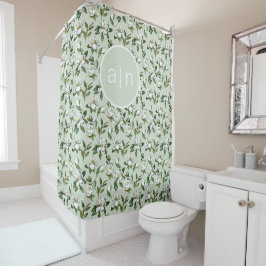 Modern Monogram White Magnolia Duschvorhang