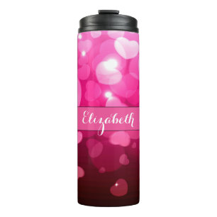 Modern Monogram White Pink Heart Pattern Thermosbecher