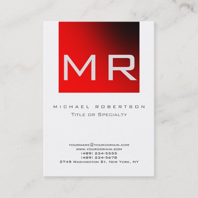 Modern Monogram White Red Business Card Visitenkarte (Vorderseite)