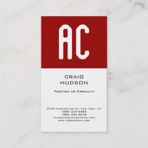 Modern Monogram White Red Schlicht Business Card Visitenkarte