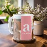 Modern monogram with 5 Photo Collage - Coral Kaffeetasse<br><div class="desc">A modern design with a bold monogram and a 5 photo collage. Personalize this coffee mug with a monogram and your favorite friend photos or photos of the grandkids. If you need to adjust the pictures or monograms,  click on the customize tool to make changes.</div>