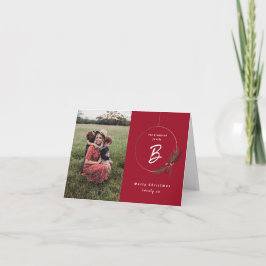 Modern Monogram Wreath Foto Christmas Karte