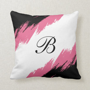 Modern Monogramm Abstrakt Pink Schwarz-weiß Kissen