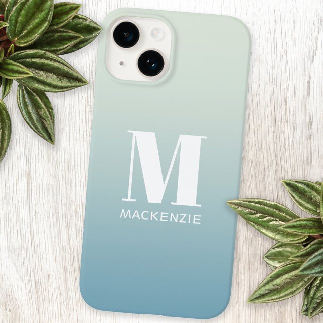 Modern Monogramm Anfangsname Aquamarin Aqua Gradie Case-Mate iPhone Hülle (Simple modern monogram name personalized teal aqua gradient iPhone case)