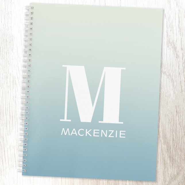 Modern Monogramm Anfangsname Aquamarin Aqua Gradie Notizbuch (Modern monogram initial name teal aqua blue gradient personalized notebook with choice of interior)
