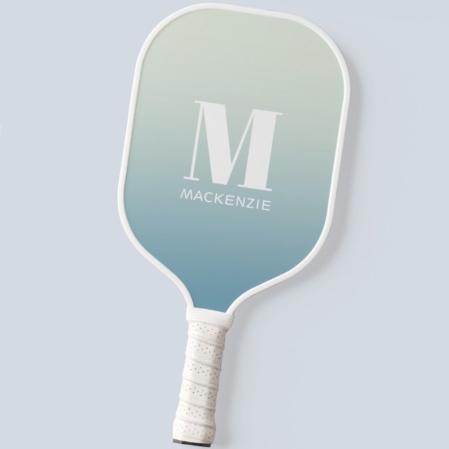 Modern Monogramm Anfangsname Aquamarin Aqua Gradie Pickleball Schläger (Modern monogram initial name personalized teal to aqua blue ocean gradient pickleball paddle)