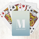 Modern Monogramm Anfangsname Aquamarin Aqua Gradie Spielkarten<br><div class="desc">Moderne Kleinschreibung Typografie minimalistisches Monogramm Initialdesign,  das auf Personalisierung umgestellt werden kann. Weiß auf einem aquamarinen Meeresgradientengrund.</div>
