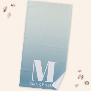 Modern Monogramm Anfangsname Aquamarin Aqua Gradie Strandtuch