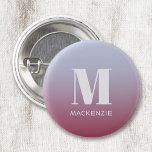 Modern Monogramm Anfangsname Pink Blue Gradient Button<br><div class="desc">Moderne Typografie minimalistisch monogramm Initialname Design,  die geändert werden können,  um personalisieren. Weiß auf einem rosa bis blauen Farbverlauf Hintergrund.</div>