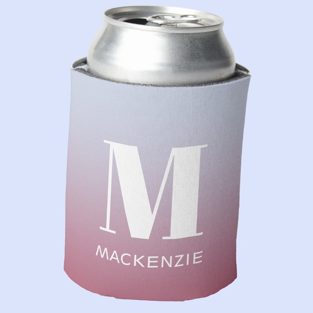 Modern Monogramm Anfangsname Pink Blue Gradient Dosenkühler (Modern monogram initial name personalized gradient can cooler)