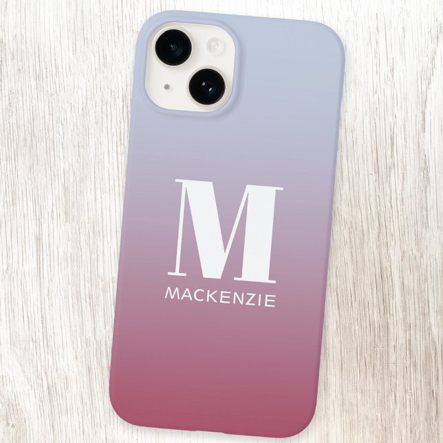 Modern Monogramm Anfangsname Pink Blue Gradient iPhone Hülle (Simple modern monogram name personalized pink blue gradient iPhone case)