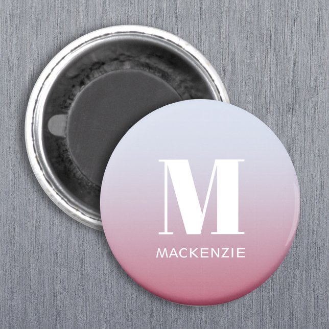 Modern Monogramm Anfangsname Pink Blue Gradient Magnet (Modern monogram initial name personalized gradient magnet)