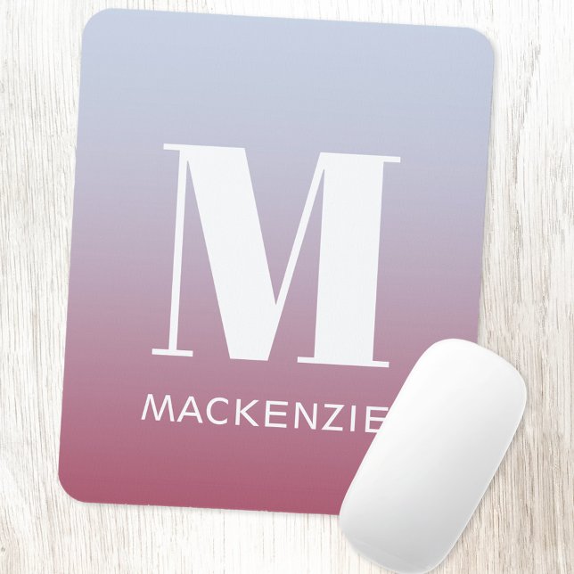 Modern Monogramm Anfangsname Pink Blue Gradient Mousepad (Pink blue gradient modern monogram initial name personalized mousemat)
