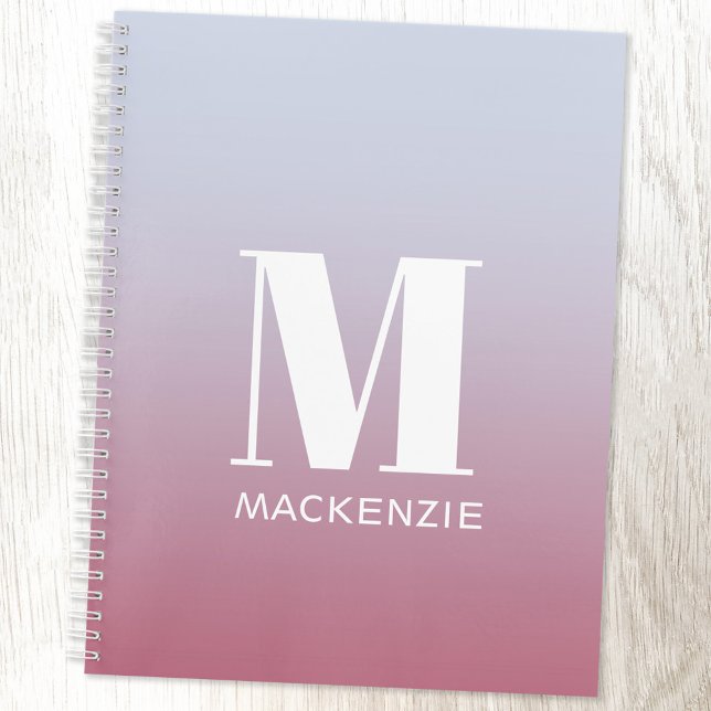 Modern Monogramm Anfangsname Pink Blue Gradient Notizbuch (Modern monogram initial name pink blue gradient personalized notebook with choice of interior)