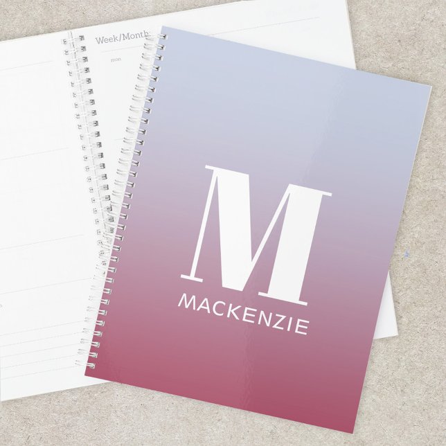 Modern Monogramm Anfangsname Pink Blue Gradient Planer (Simple modern monogram name personalized pink blue gradient planner)