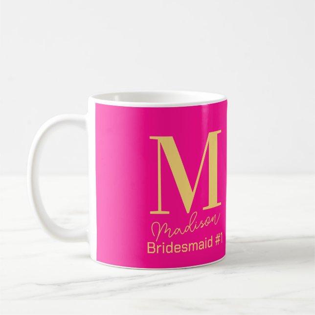 Modern Monogramm Bridesmaid Number 1 - Hot Pink Kaffeetasse (Links)