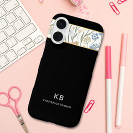 Modern Monogramm Cute Black Floral Pattern  iPhone 16 Hülle