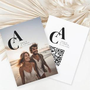 Modern, Monogramm, Foto, QR-Code Einladung