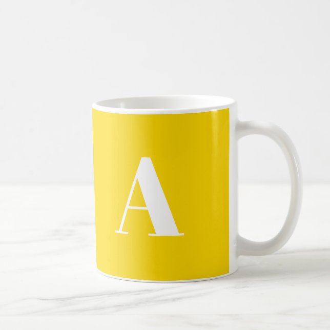 Modern, monogramm, gelb, weiß, individueller Anfan Kaffeetasse (Rechts)