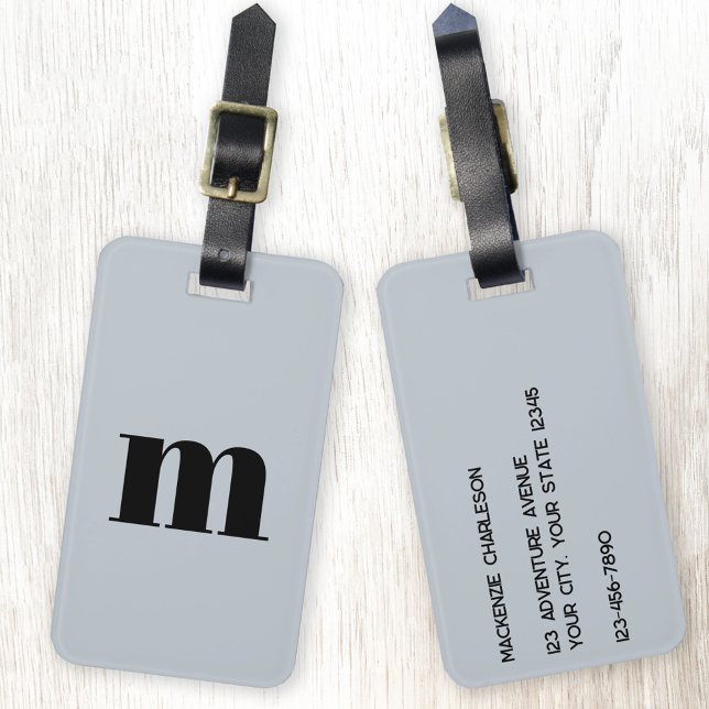 Modern Monogramm Initial Powder Blue Gepäckanhänger (Modern lower case monogram initial personalized powder blue luggage tag)