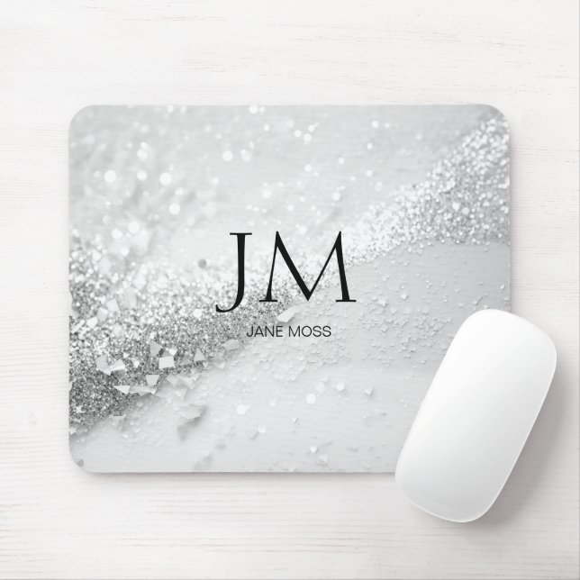 Modern, Monogramm, Salon, Glitzer (Imitat) Mousepad (Mit Mouse)