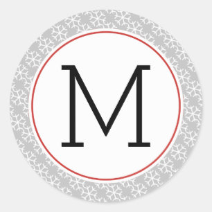 Modern-Monogramm-Schneeflockenmuster Weihnachten Runder Aufkleber