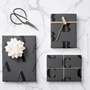 Modern monogramm schwarze Holzkohle-Urmuster Geschenkpapier Set
