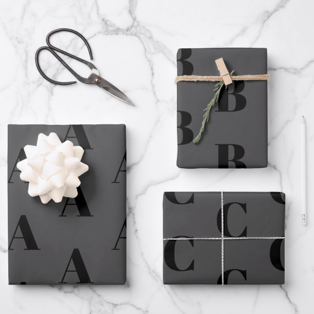 Modern monogramm schwarze Holzkohle-Urmuster Geschenkpapier Set (Vorderseite)