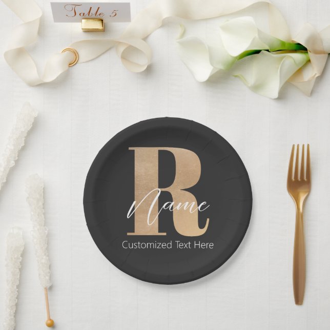 Modern Monogrammed Initial R & Name Personalized Pappteller (Hochzeit)