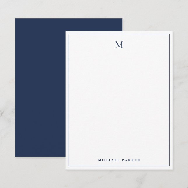 Modern monogrammiertes Blau Professional  Dankeskarte (Vorne/Hinten)
