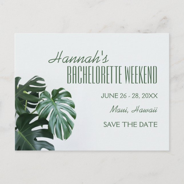 Modern Monstera Bachelorette Weekend Postkarte (Vorderseite)