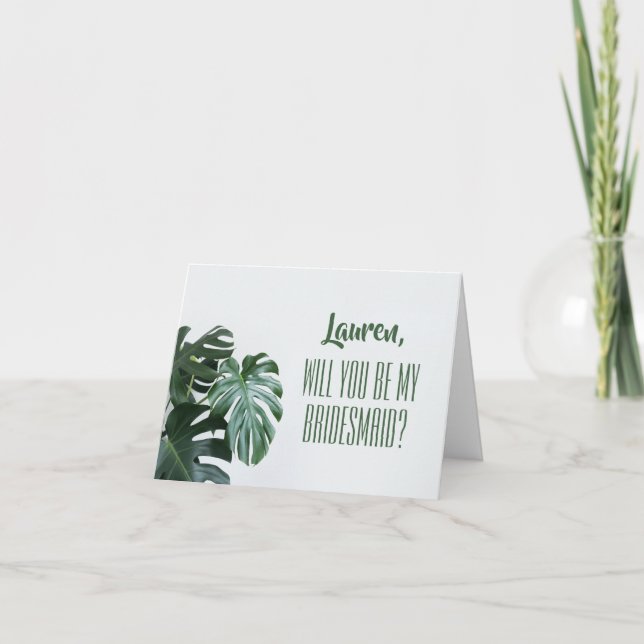 Modern Monstera Bridesmaid Karte (Vorderseite)