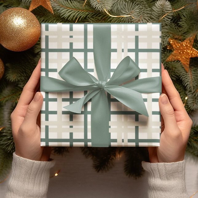 Modern Montauk Grid Green & Beige Geschenkpapier (Von Creator hochgeladen)