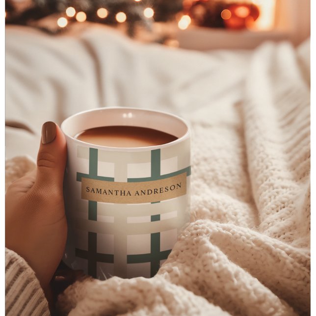 Modern Montauk Grid Green & Beige Kaffeetasse (Von Creator hochgeladen)