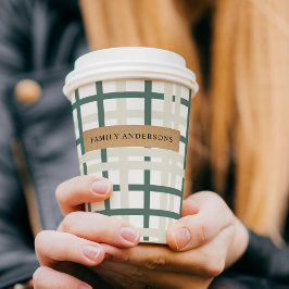 Modern Montauk Grid Green & Beige Pappbecher