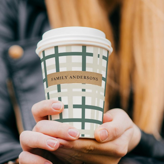 Modern Montauk Grid Green & Beige Pappbecher (Von Creator hochgeladen)
