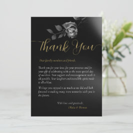 Modern Moody Black Dark Floral Wedding Vielen Dank Einladung