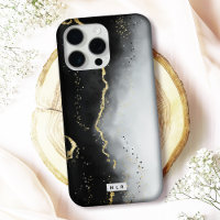 Modern Moody Ombre Black Agate und Custom Monogram