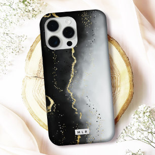 Modern Moody Ombre Black Agate und Custom Monogram Case-Mate iPhone Hülle