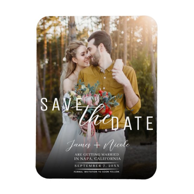 Modern Moody Overlay Foto Save the Date Hochzeit Magnet (Vertikal)