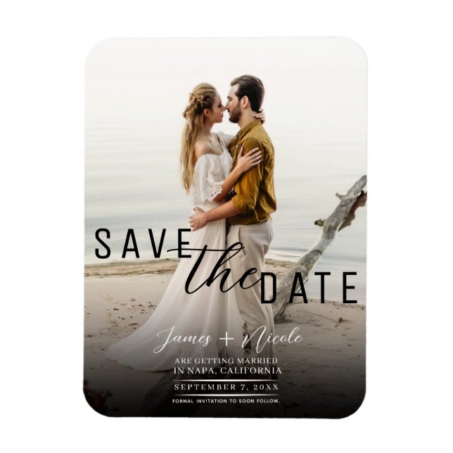 Modern Moody Overlay Foto Save the Date Hochzeit Magnet (Vertikal)