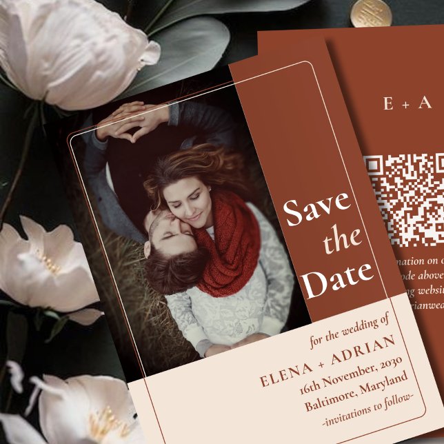 Modern Moody Photo Save the Date with QR Code (Von Creator hochgeladen)