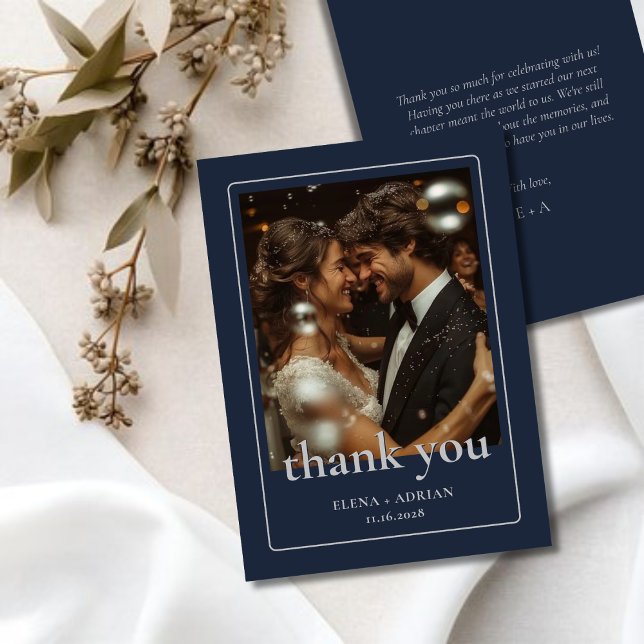 Modern Moody Wedding Thank You Card with Photo Dankeskarte (Von Creator hochgeladen)